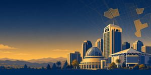 San Jose Downtown Skyline at Golden Hour with Map Overlay