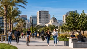 San Jose Skyline with Palm Trees and Vibrant City Life