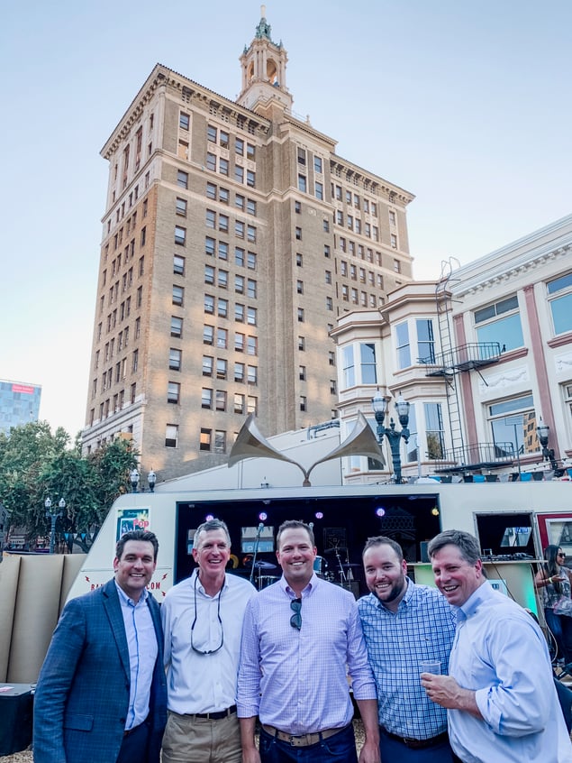 group of people in front of Fountain Alley building in San Jose