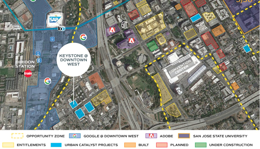 map of San Jose highlighting where Keystone development project is happening