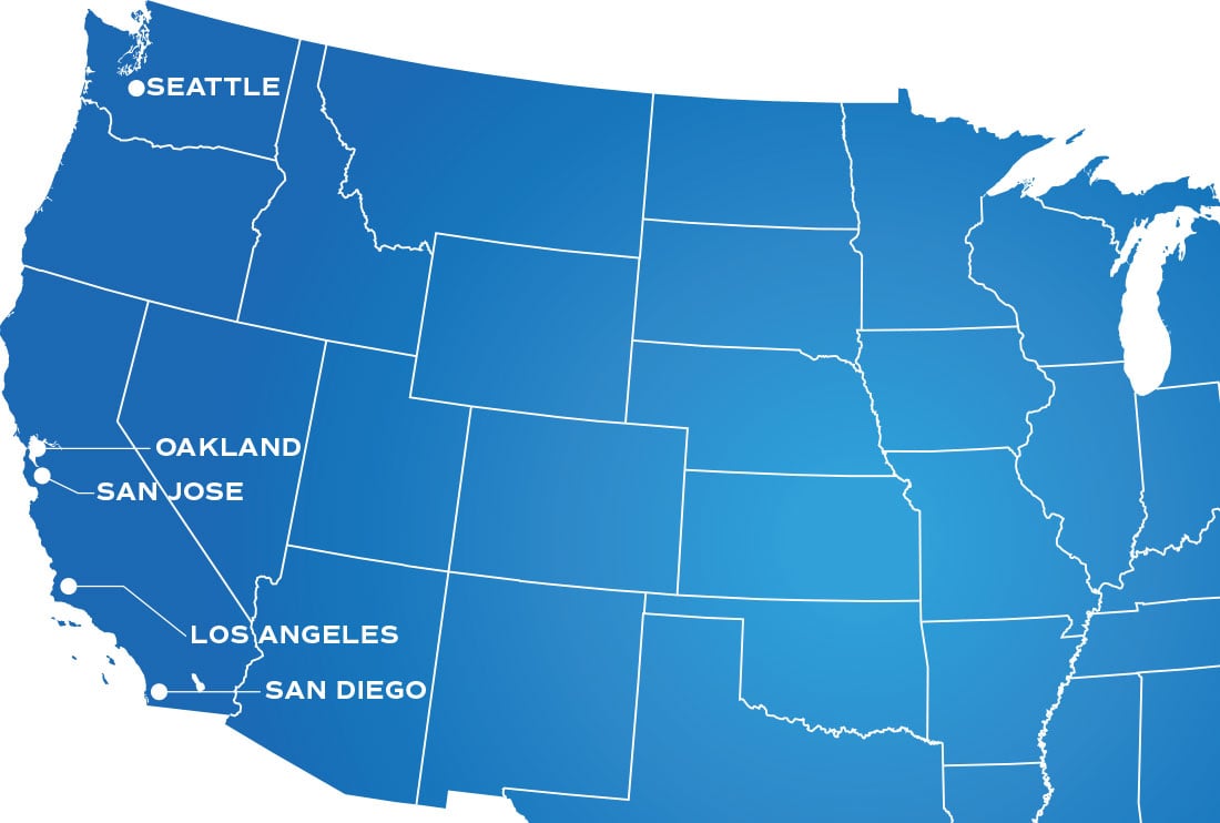 US map with top cities for opportunity zones